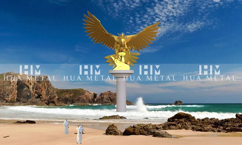 Rendering drawing of brass falcon sculpture